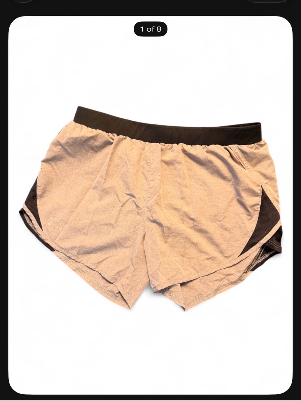 Women’s Under Armour light gray & black shorts Size M small paint stain shown